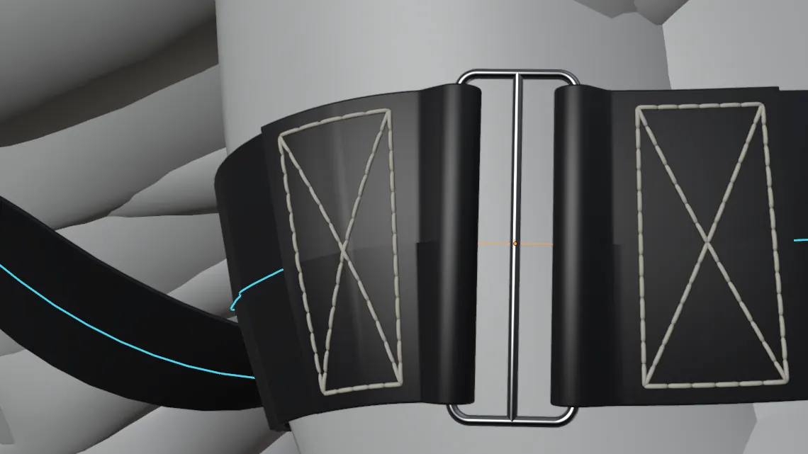 A black leather armband with cream stitching and a metal slider, in the Blender viewport.