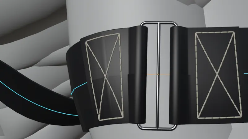 A black leather armband with cream stitching and a metal slider, in the Blender viewport.